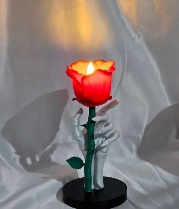 Ledli mumluk gül tutan iskelet el🌹
